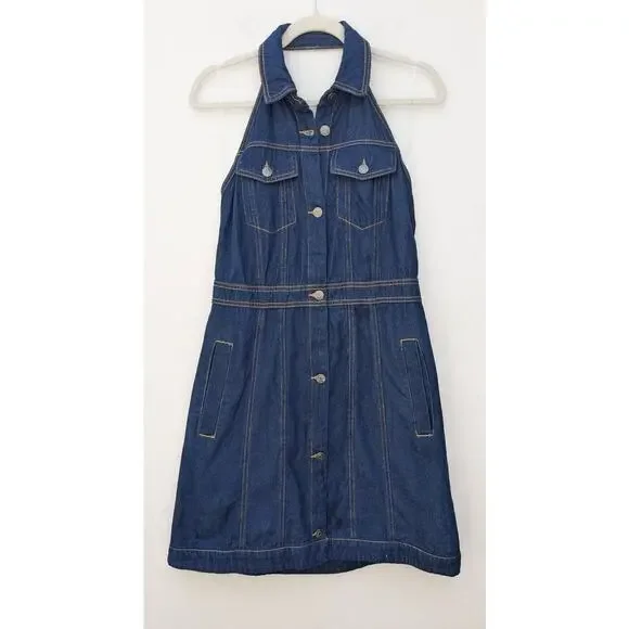 Women's Collared Denim Mini Dress - Future Collective With Alani Noelle Blue 8 - Picture 2 of 11